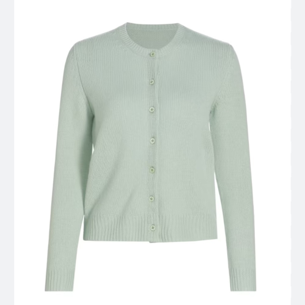 New Jason Wu Pale Mint Pearl-Button Crewneck Cardigan size S ,L , XL cashmere